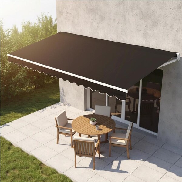 Motorised Outdoor Folding Arm Awning Retractable Sunshade Canopy Black 3.0m x 2.5m