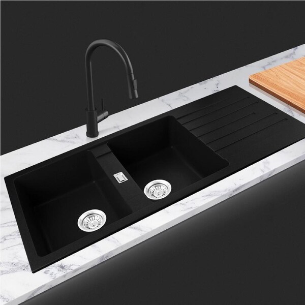 ACA Kitchen Sink 116x50CM Granite Stone Kitchen Sinks in Black