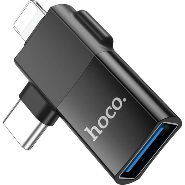 Hoco UA17 Lightning Male + USB-C Male to USB Female DUAL Adapter - Black