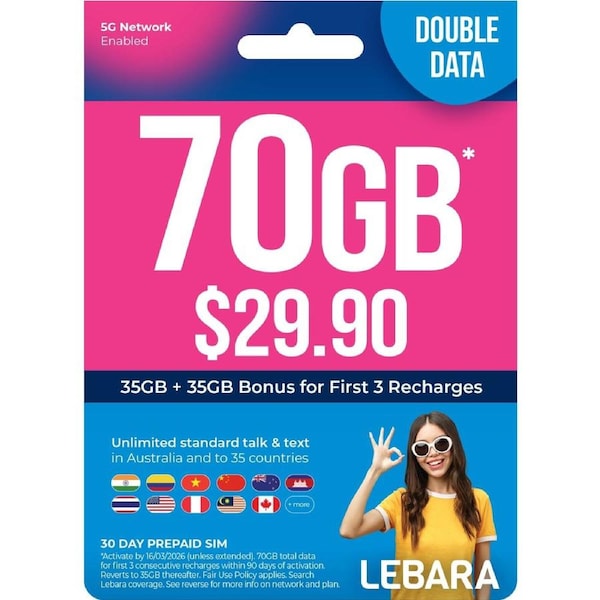 Lebara $29.90 Starter Pack PrePaid SIM Card