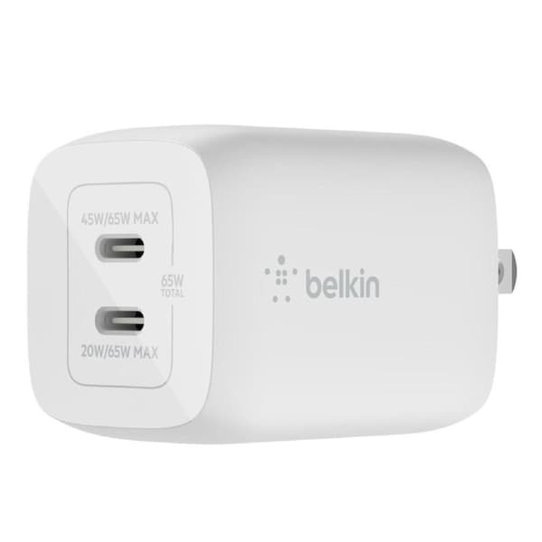 Belkin BOOST UP Dual USB-C Wall Charger GaN 65W with PPS - White