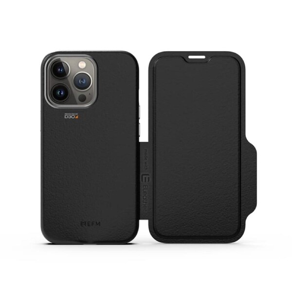 EFM Monaco Leather Wallet Case Armour with D3O 5G Signal Plus for iPhone 13 Pro (6.1" Pro) - Black