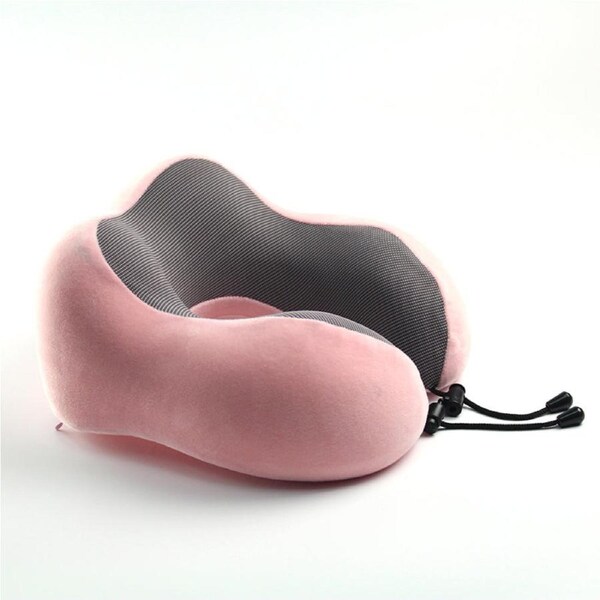 Travel Pillow 100% Pure Memory Foam Neck Pillow, Warm Velvet Cover - Machine Washable, Airplane Travel Kit with 3D Sleep Mask, Earplugs, and Luxury Bag,Pink