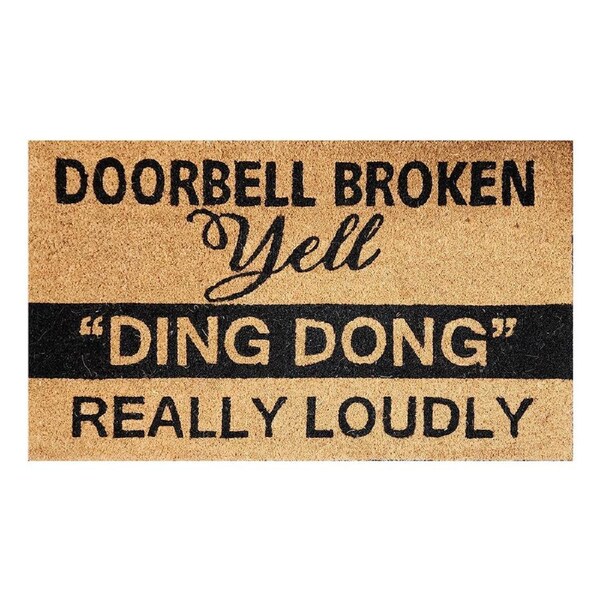 Solemate Yell Ding Dong Doormat Eco Friendly Fair Trade 45x75cm Natural & Black