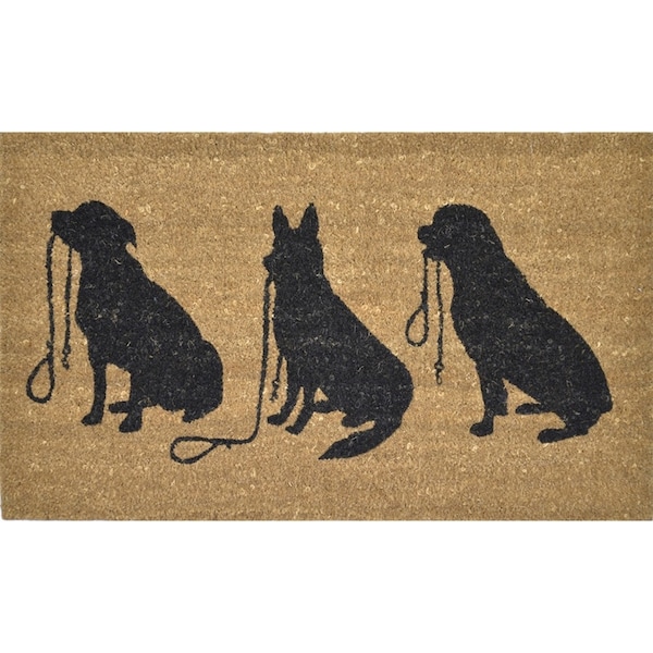 Solemate PVC Back Coir 3 Dogs Doormat 45x75cm Pets Natural & Black