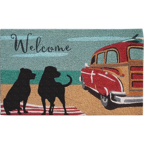 Solemate PVC Backed Coir Dog & Old Car 45x75cm Slimline Outdoor Doormat