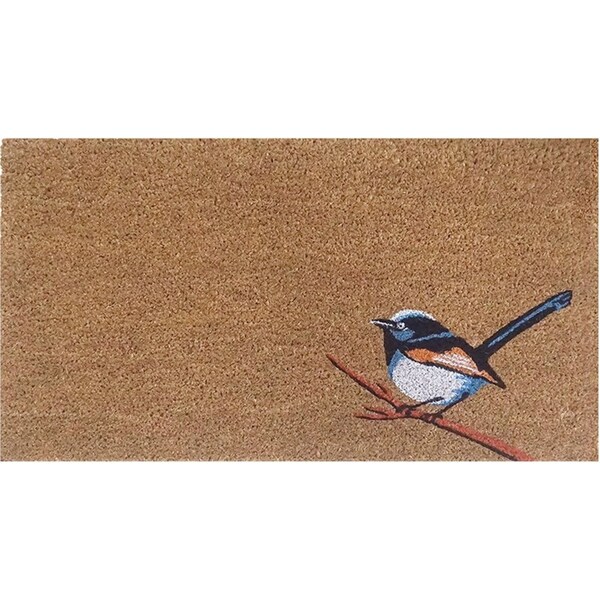 Solemate PVC Backed Coir Blue Wren 45x75cm Slim Outdoor Stylish Doormat
