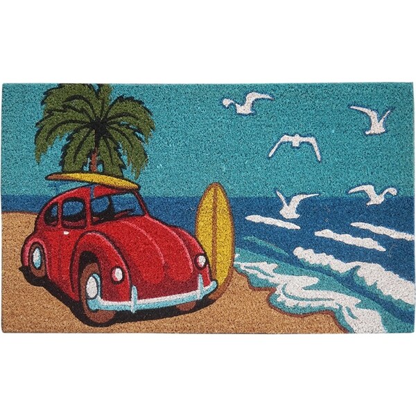Solemate PVC-Backed Coir VW Bug Beach 45x75cm Slim Outdoor Stylish Doormat