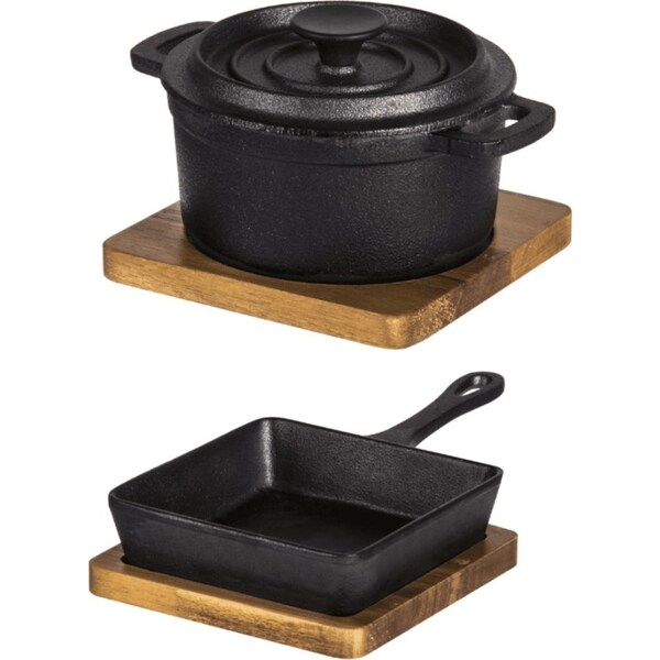 Davis & Waddell Cast Iron Pots and Pans Serving Skillet Dutch Oven with Trivet