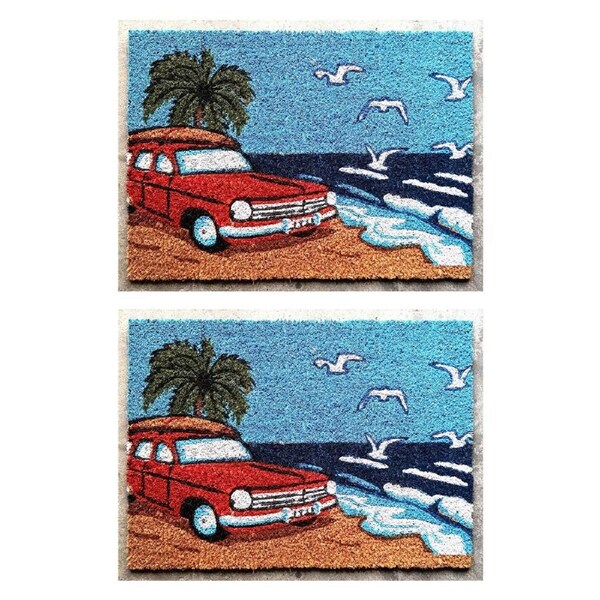 2PK Solemate PVC-Coir Red EH Surf 40x55cm Stylish Durable Front Doormat