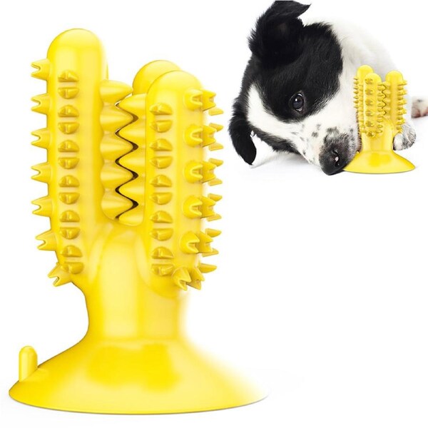 Nevenka Dog Toothbrush Cactus Chew Toys Dog Teeth Cleaning Stick-Yellow