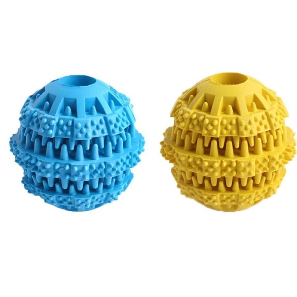 Nevenka 2 Packs Teething Toys for Small Medium Dog 360 Cleaning Durable Chew Toys Rubber Ball-YellowBlue