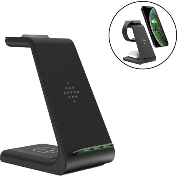 Catzon 3 in 1 Wireless Charger T3 Apple Fast Charging Station for iWatch/iphone/Airpods-Black