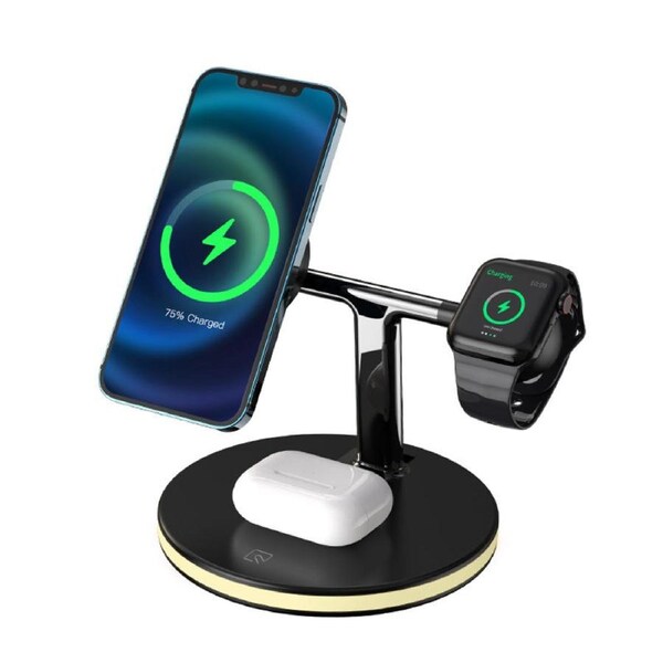 Catzon Intelligent 3-in-1 Wireless Fast Charge Station for iPhone Airpods Pro Apple Watch-Black