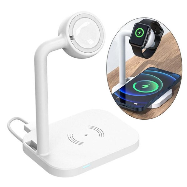 Catzon 2-in-1 Wireless Charger 15W Fast Charging Phone Charger Stand for AirPods iWatch-White