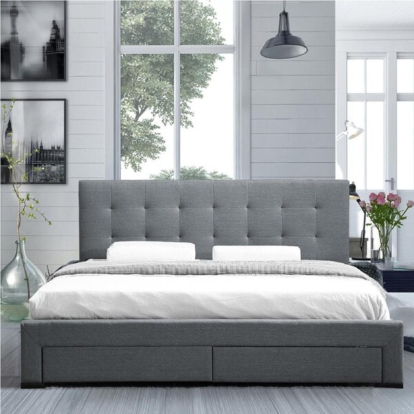 Levede Queen Bed Frame with 4 Drawers Storage Tufted Grey Double / Grey