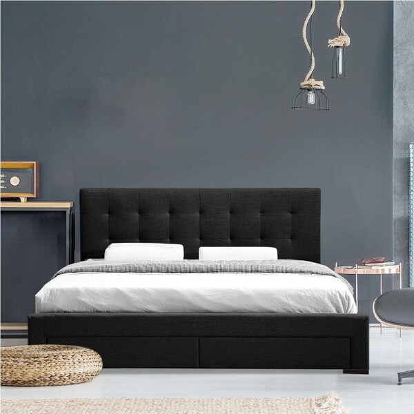 Levede Queen Bed Frame with 4 Drawers Storage Tufted Grey Queen / Dark Grey