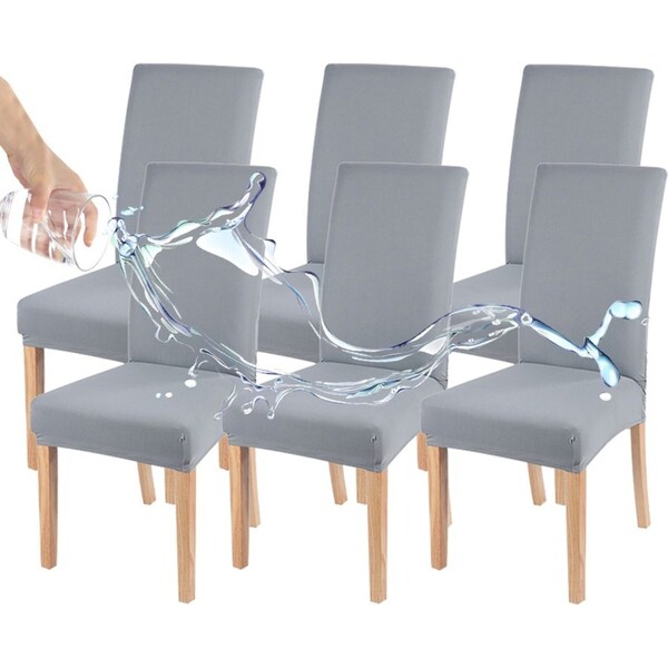 6Pcs Stretch Waterproof Chair Cover Milk Silk Solid Color Dining Chair Protector