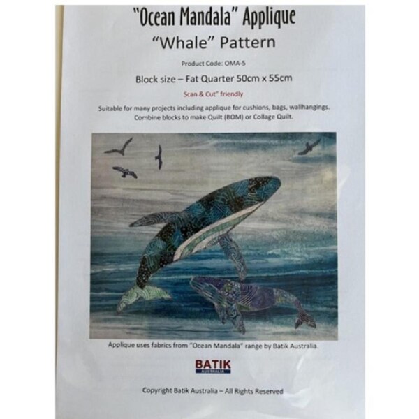 Quilting Sewing Pattern Ocean Mandala Whale Patchwork Batik Australia