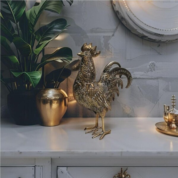 Willow & Silk Metal 49cm Golden Chook/Rooster Animal Garden Statue/Figurine