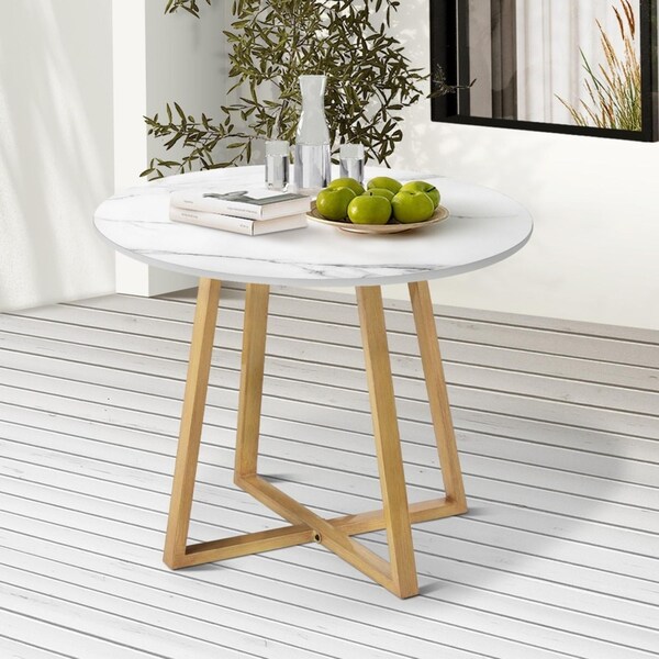 Livsip Outdoor Dining Marble Table Patio Garden Furniture 90cm Bistro Table Brown