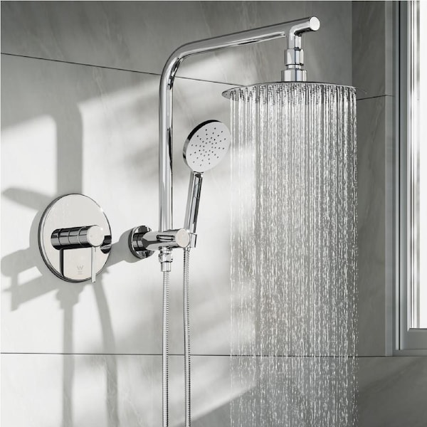 WELS 10" Rain Shower Head Set With Mixer Round 3-Mode Handheld Shower Chrome