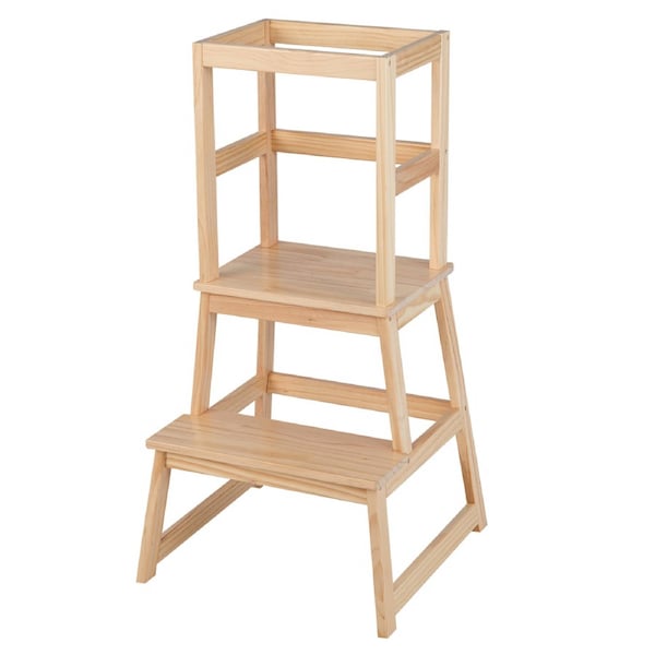 Costway Step Stool Training Ladder Chair Helper w/Security Rails Kitchen Natural