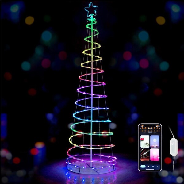 Costway 1.83M Spiral LED Christmas Tree String Lights w/10 Modes &Bluetooth Party Gift