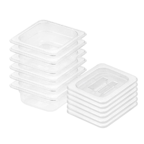 SOGA 65mm Clear Gastronorm GN Pan 1/6 Food Tray Storage Bundle of 6 with Lid