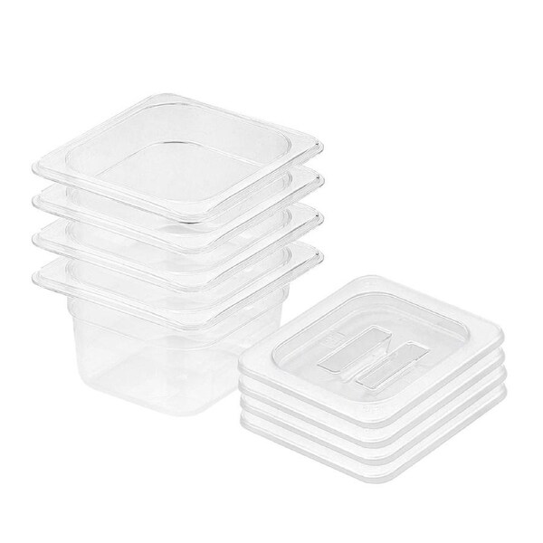 SOGA 100mm Clear Gastronorm GN Pan 1/6 Food Tray Storage Bundle of 4 with Lid