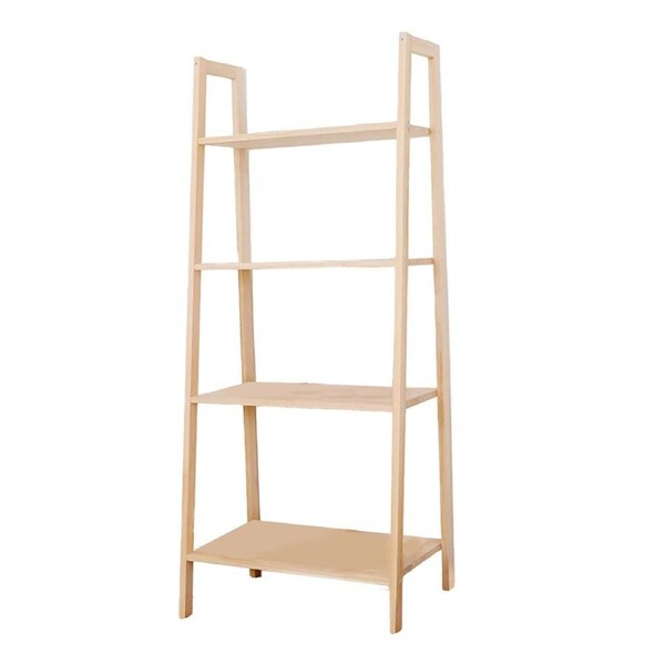 MIUZ Solid Wood Display Shelf 4 Tier Wooden Ladder Stand Storage Book Shelves Rack