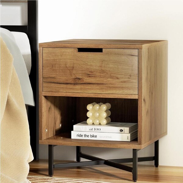 1 Drawer Artiss Bedside Table with Shelf Oak