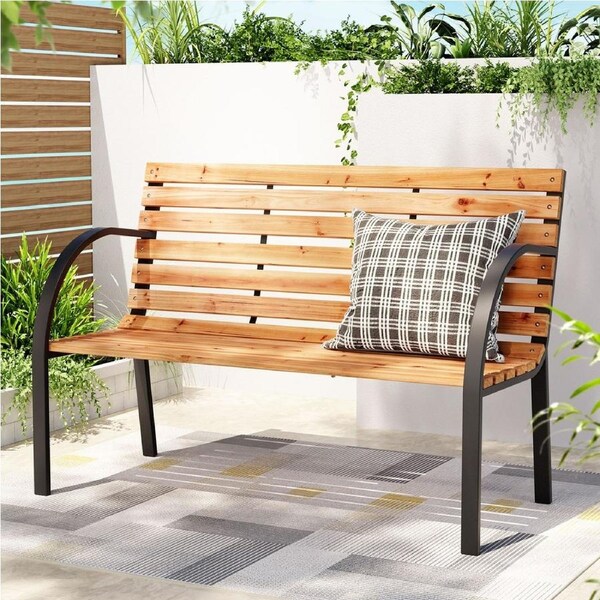 Gardeon Outdoor Garden Bench Seat 2 Seater Wooden Steel Patio Furniture Natural