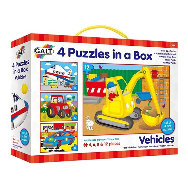 4 Puzzles in a Box by Galt - Vehicles