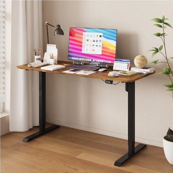 Advwin Electric Standing Desk Adjustable Height Ergonomic Sit Stand up Desk 120cm Splice Board Walnut Table Top+Black Frame