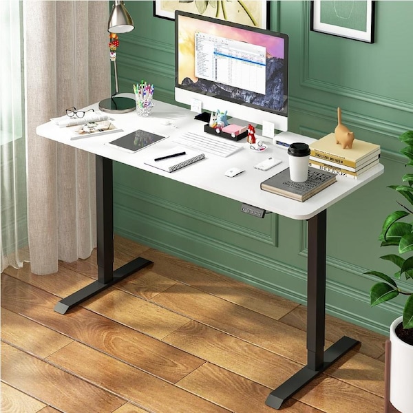 Advwin Electric Standing Desk Adjustable Height Ergonomic Sit Stand up Desk 120cm Splice Board White Table Top+Black Frame