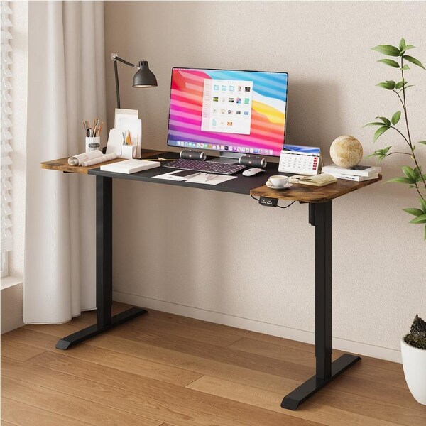 Advwin Electric Standing Desk Adjustable Height Ergonomic Sit Stand up Desk Splice Board Black+Walnut Table Top+Black Frame