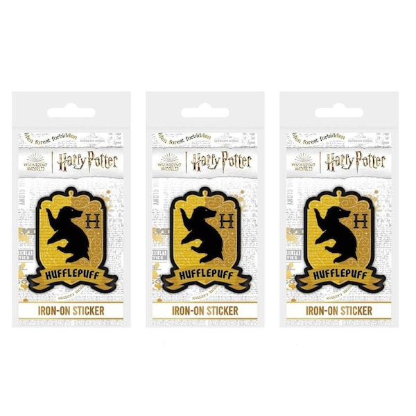 3x Wizarding World Harry Potter Hufflepuff Crest Fabric Iron-On Decorative Patch