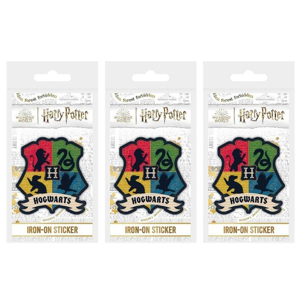 3x Wizarding World Harry Potter Hogwarts Crest Fabric Iron-On Decorative Patch