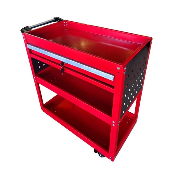 SOGA 3-Tier Red Tool Storage Cart with Drawer & Hooks