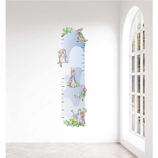 Peter Rabbit Height Chart Australian Design Hand Painted Peel & Stick, Removable Wall Decal. Nursery, Kids Playroom, Kids Teens Bedroom
