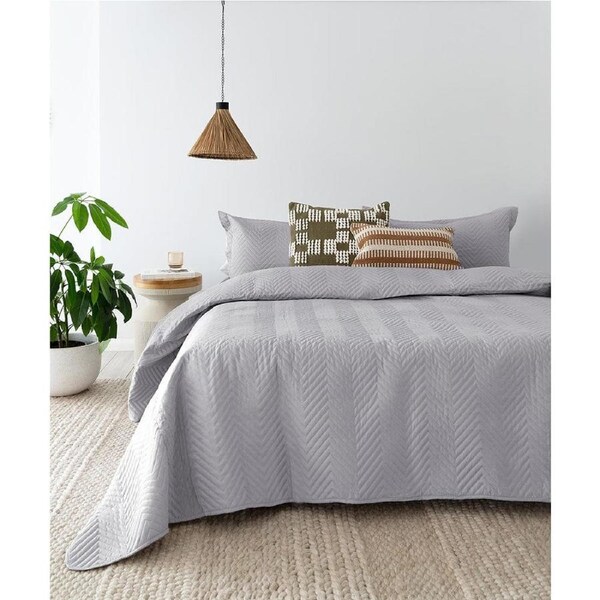 Bambury Herringbone Embossed Coverlet - Silver - Single/Double