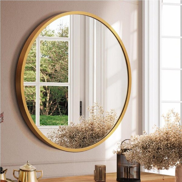 Furb Round Wall Mirror 100cm Gold Circle Vanity Mirror Metal Frame