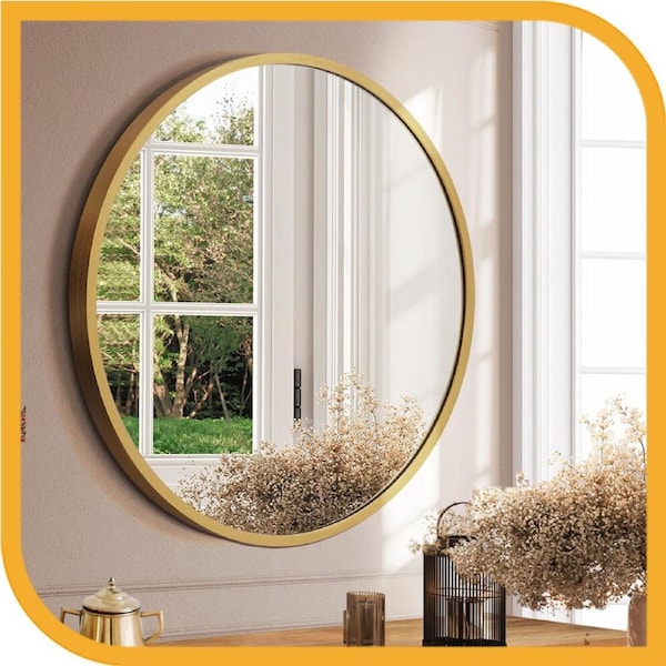 Furb Round Wall Mirror 60cm Gold Circle Vanity Mirror Metal Frame