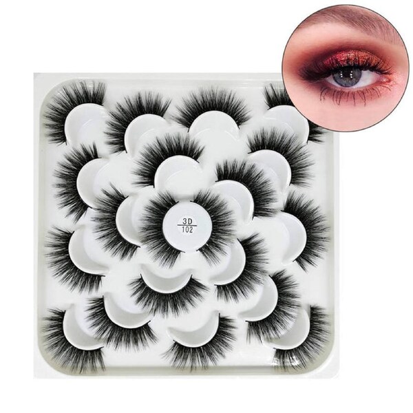 Nevenka 10 Pairs 3D False Eyelashes Reusable Wispy Cat Eye Natural Look Lashes-102