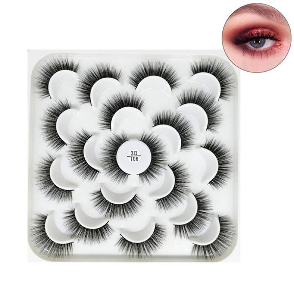 Nevenka 10 Pairs 3D False Eyelashes Reusable Wispy Cat Eye Natural Look Lashes-106
