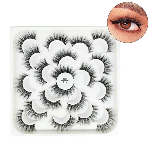 Nevenka 10 Pairs 3D False Eyelashes Reusable Wispy Cat Eye Natural Look Lashes-115