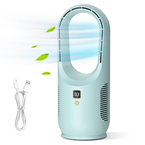 ADVWIN Desk Fan, 3 Speed Portable Bladeless Fan, Portable Rechargeable USB Breeze Quiet Fan for Home, Office, Bedroom, Living Room, Dorm Blue