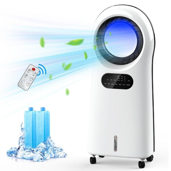 ADVWIN 3.5L Evaporative Air Cooler, 3 in1 Bladeless Portable Air Cooler Fan with 3 Modes 3 Speeds, 120 Degree Oscillating, 2 Ice Box, White