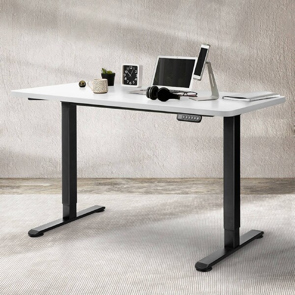 140x70cm Electric Standing Desk Height Adjustable Motorised Sit Stand w/ Black Frame & White Desktop